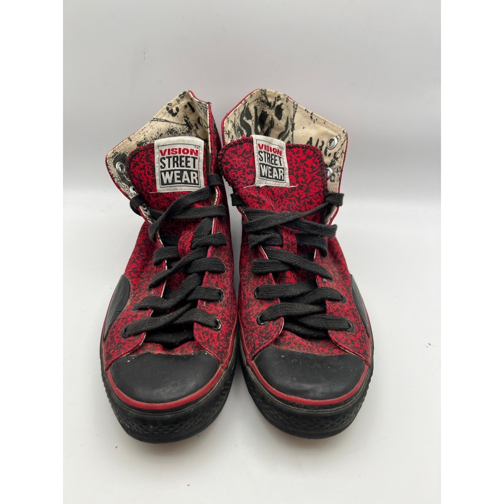 VTG 80s Vision Street Wear High Top Sneakers Red Leopard Print Skate Shoes Sz 9